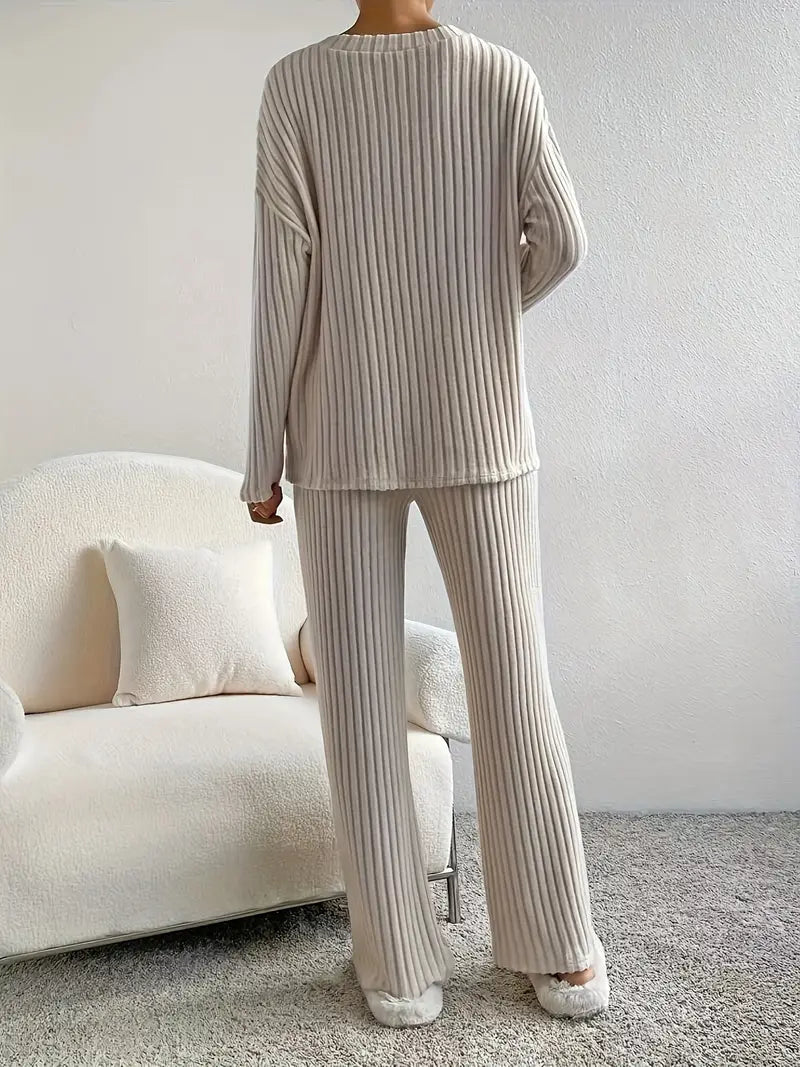Wrocisława - Ensemble haut col en V et pantalon ample