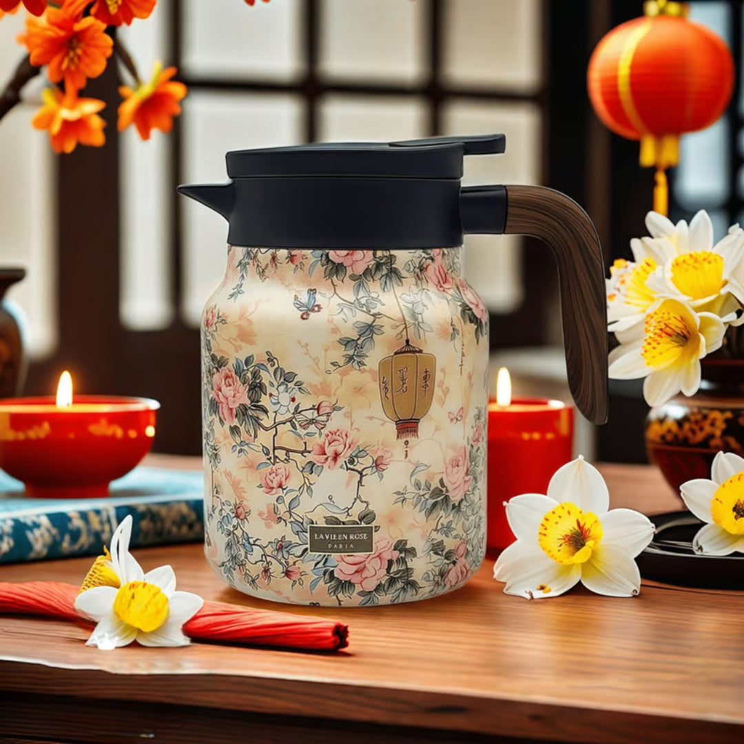 Jardin – Thermos floral avec poignée à double texture