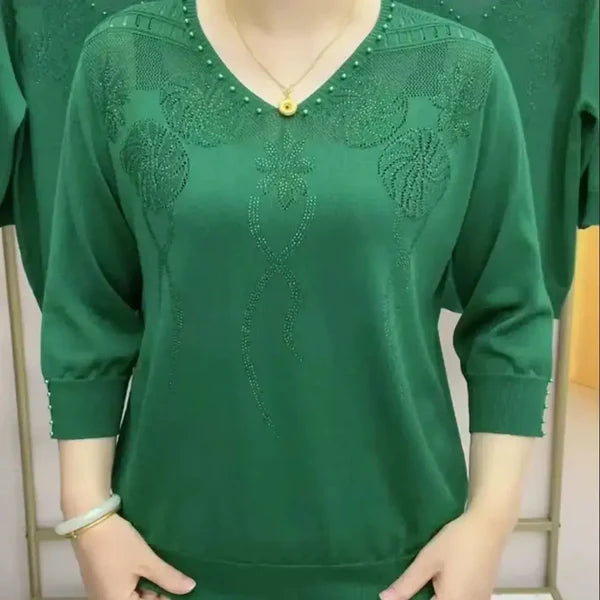 Renée – Pull col V brodé