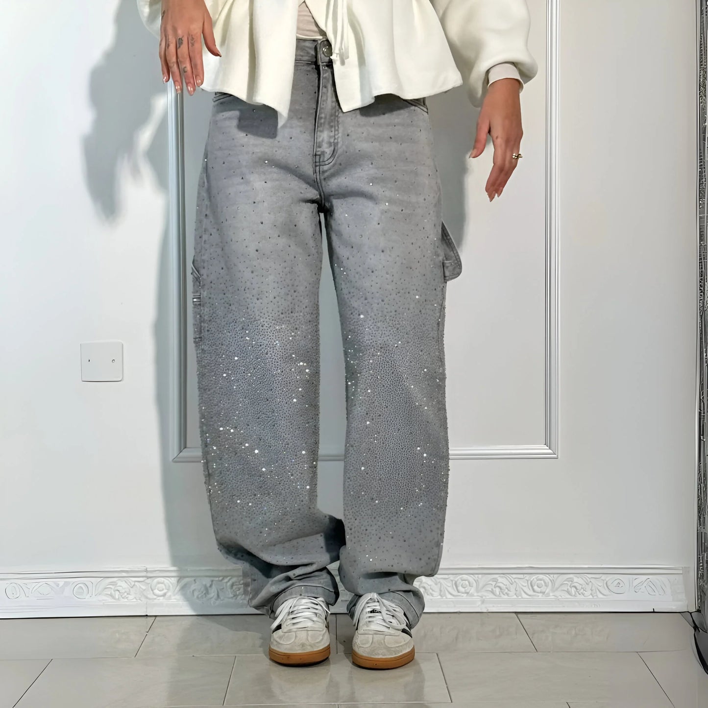 Stella – Jean large délavé pailleté