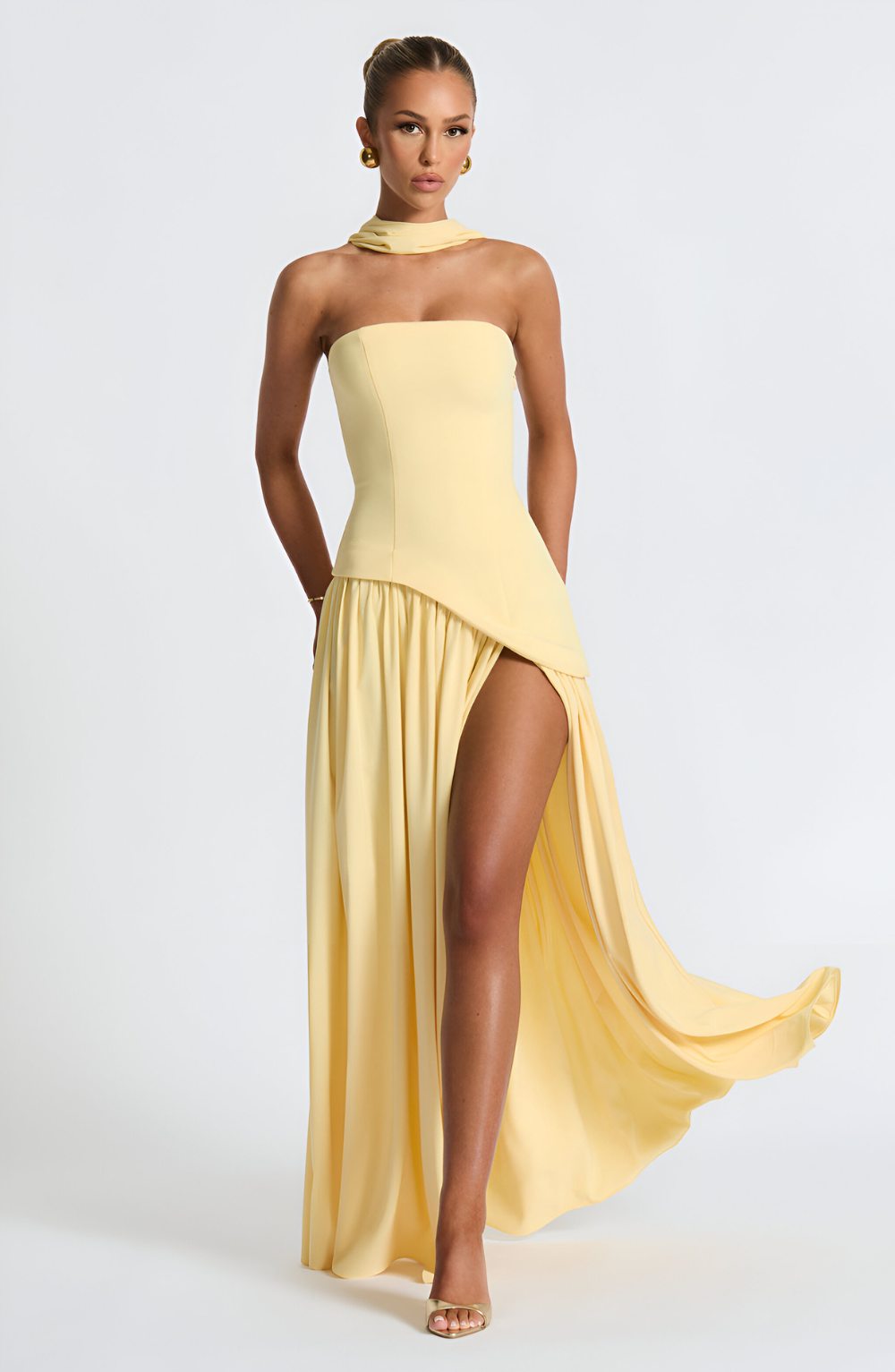 Isaline – Robe longue bustier en mousseline contrastée