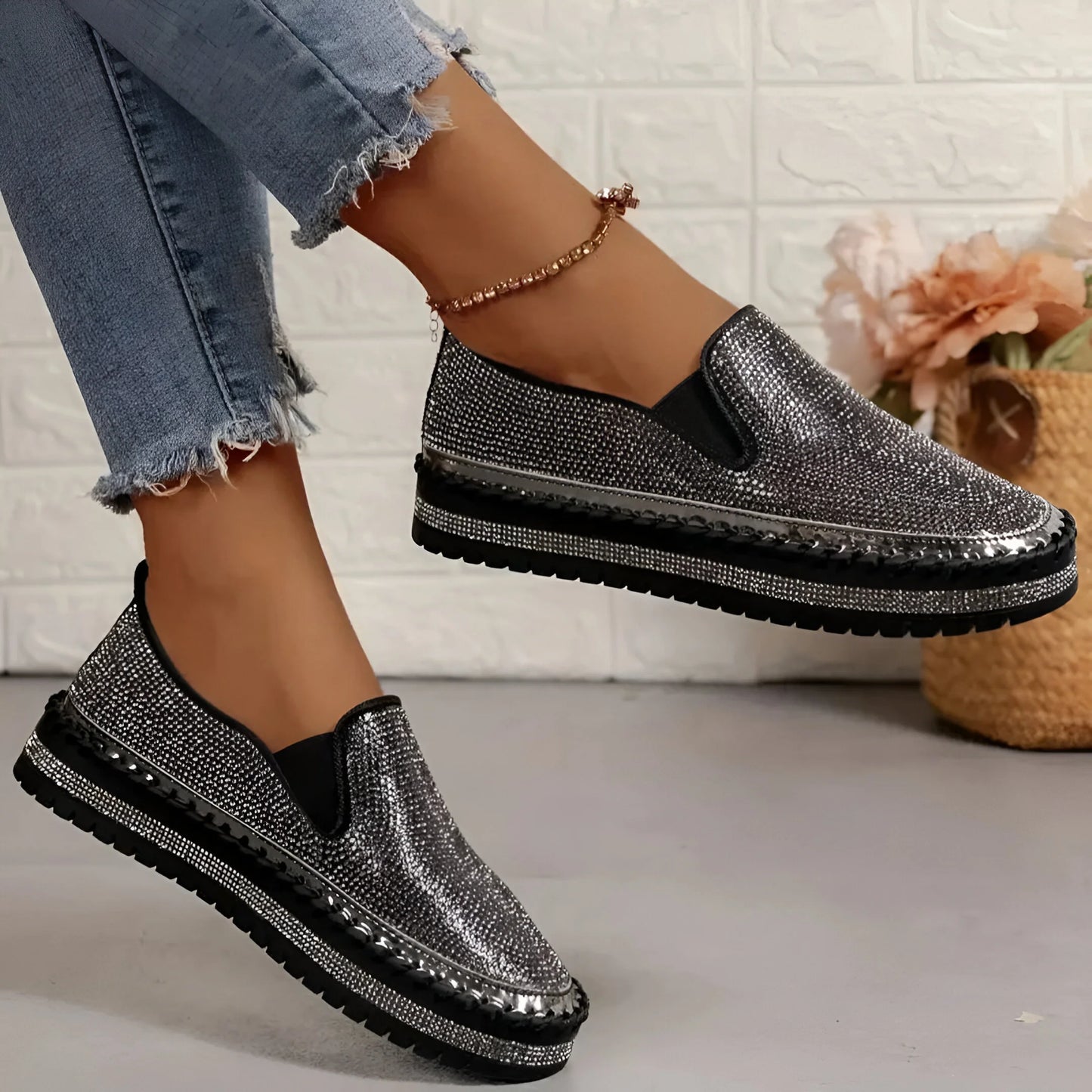 Marcelline – Baskets à plateforme et strass