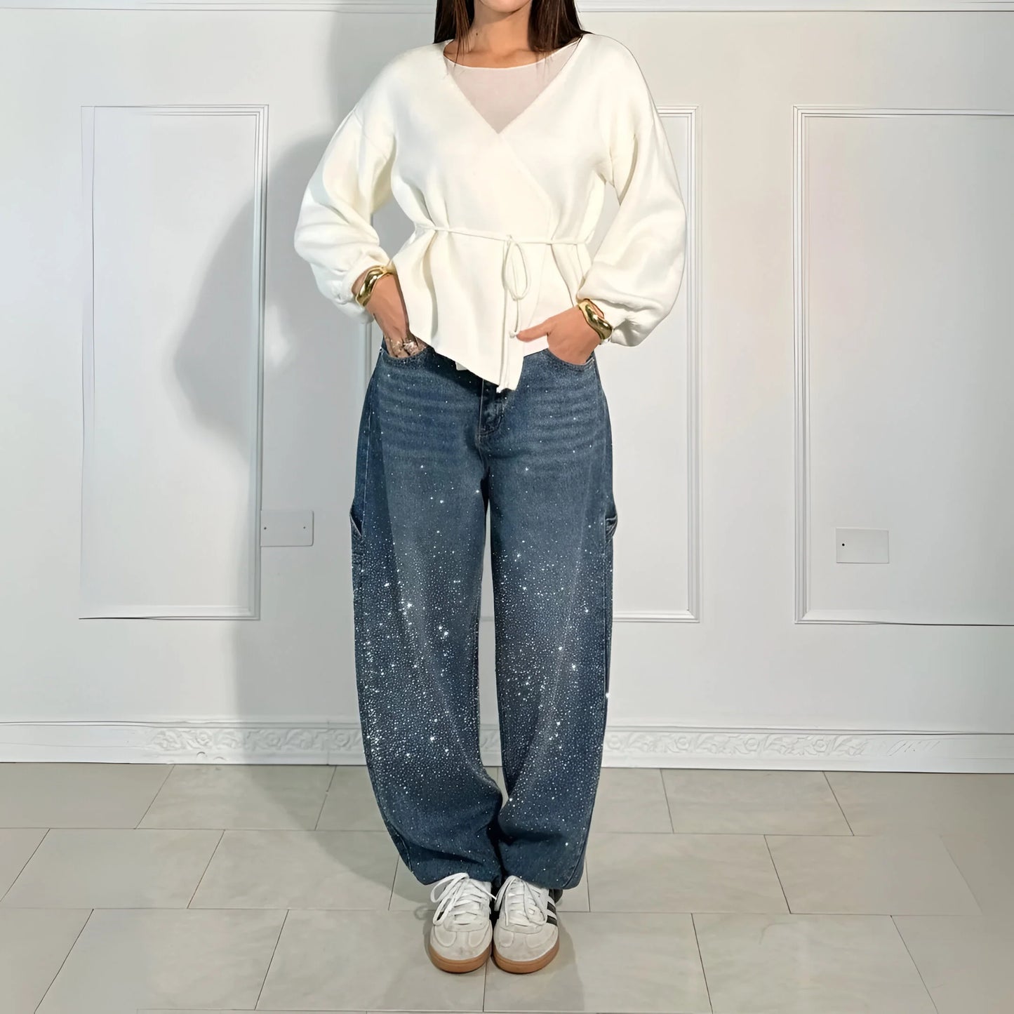 Stella – Jean large délavé pailleté