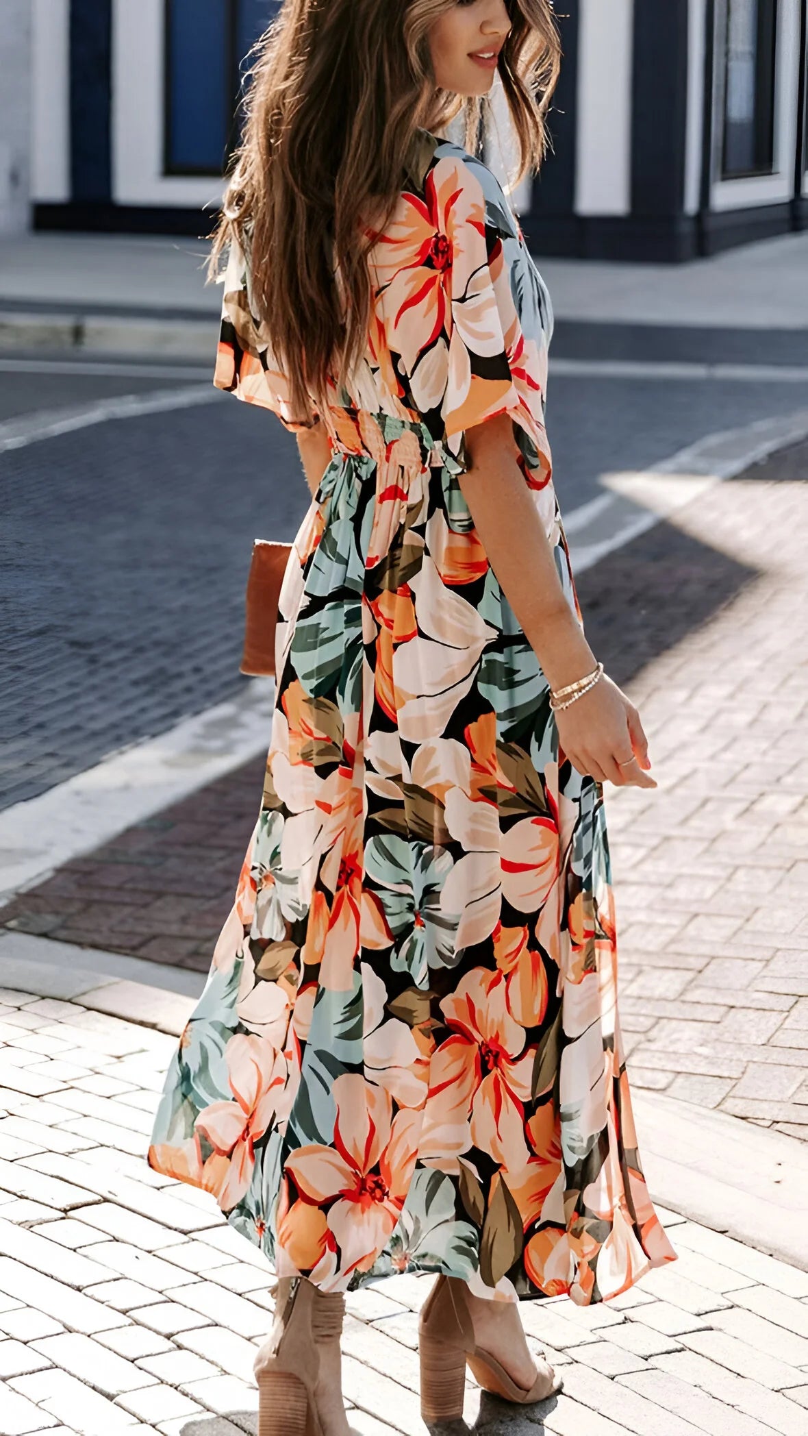 Alizée - Robe longue florale bohème à col en V profond