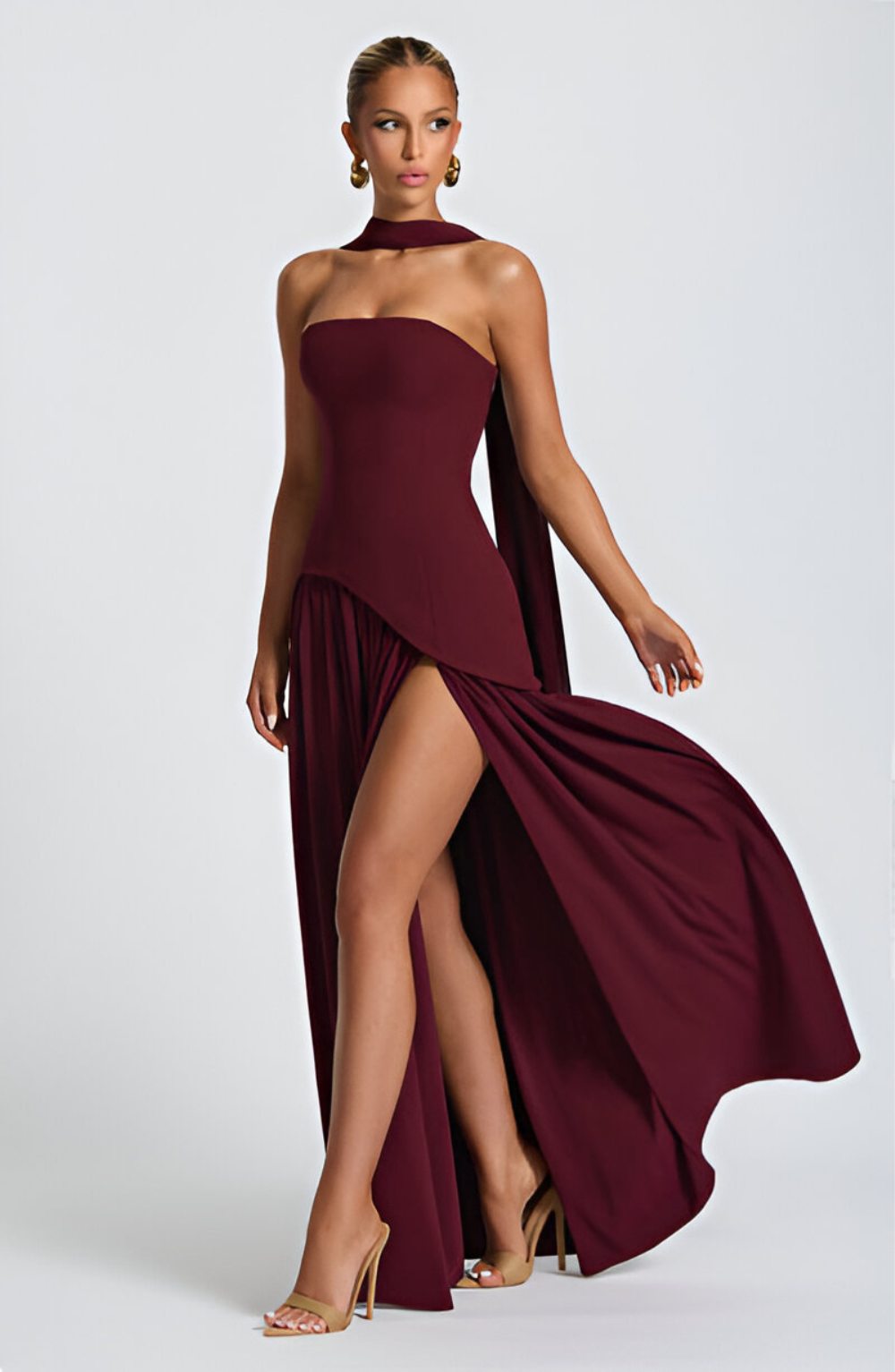 Isaline – Robe longue bustier en mousseline contrastée