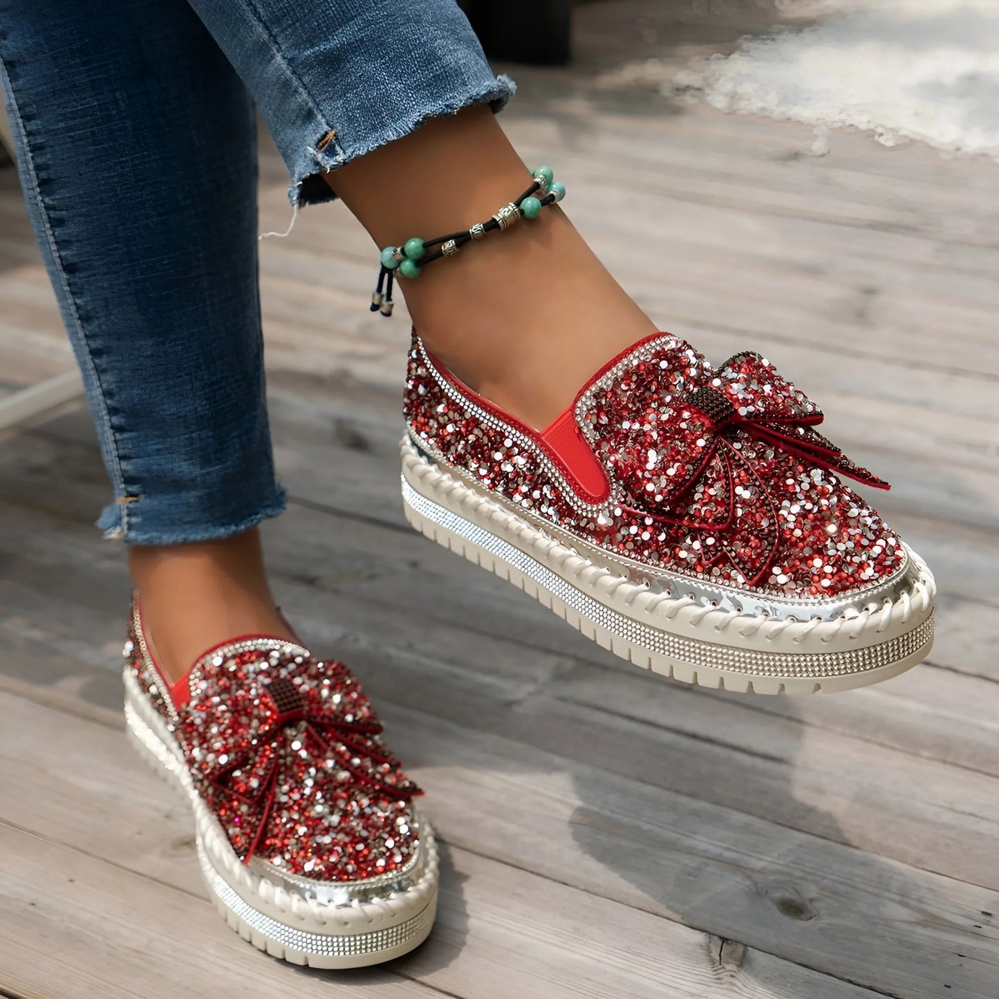 Isabeau – Mocassins décontractés ornés d'un nœud en strass