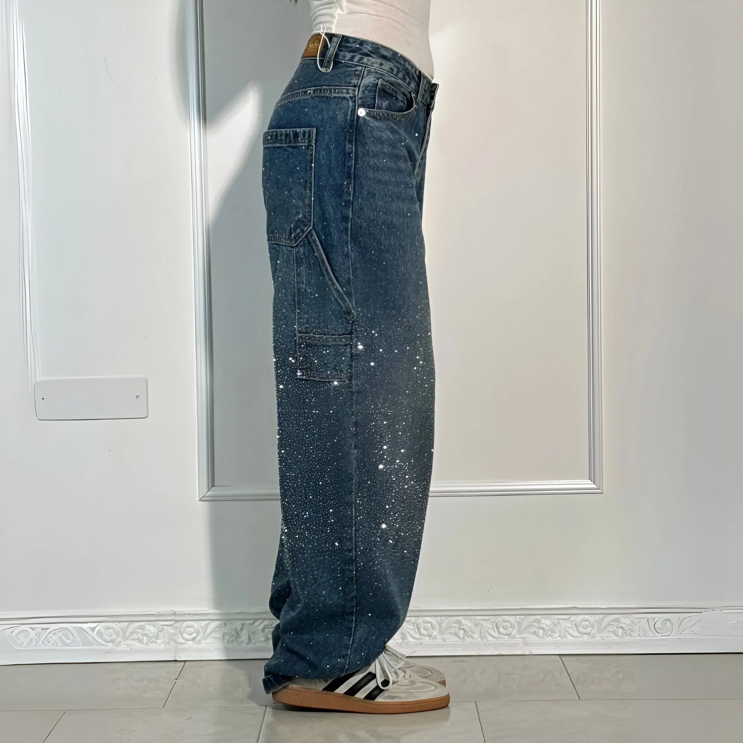 Stella – Jean large délavé pailleté