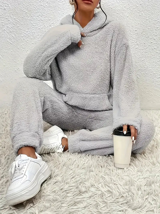 Bogudarzyna - Ensemble pantalon en peluche avec capuche et poche