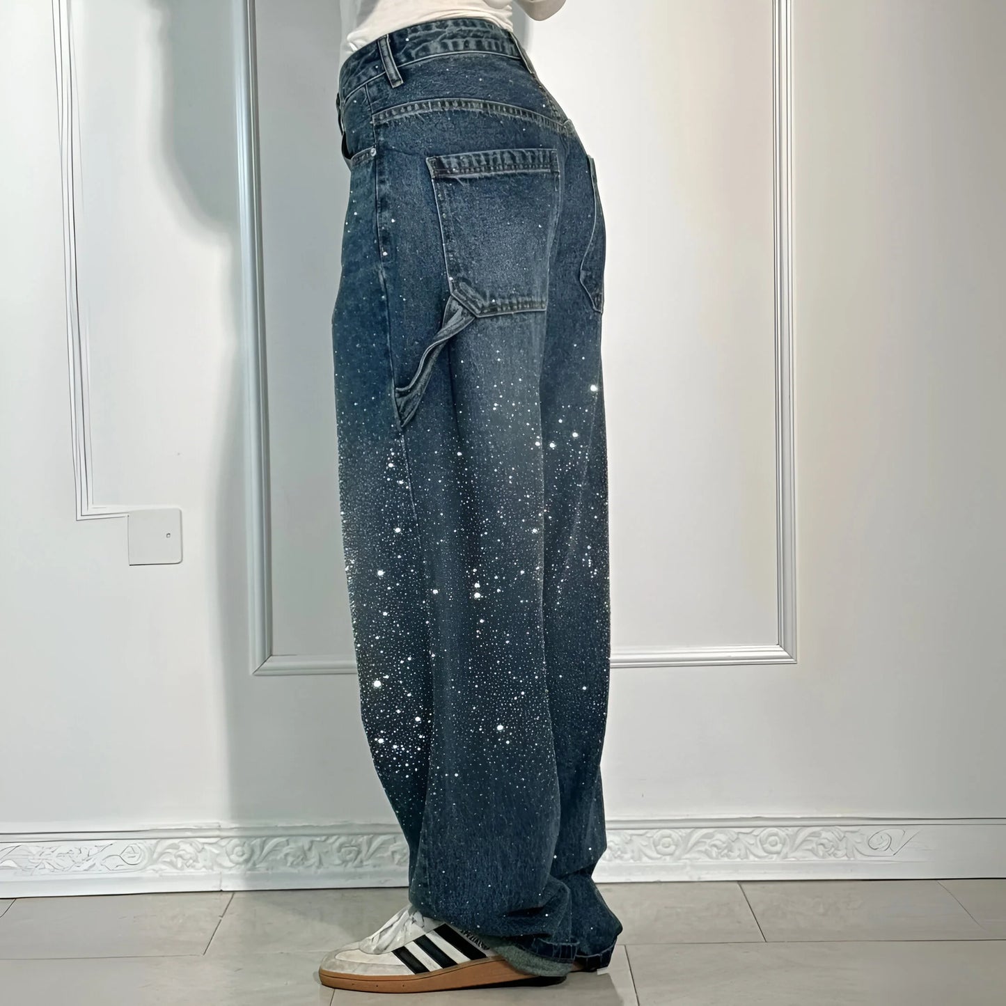 Stella – Jean large délavé pailleté