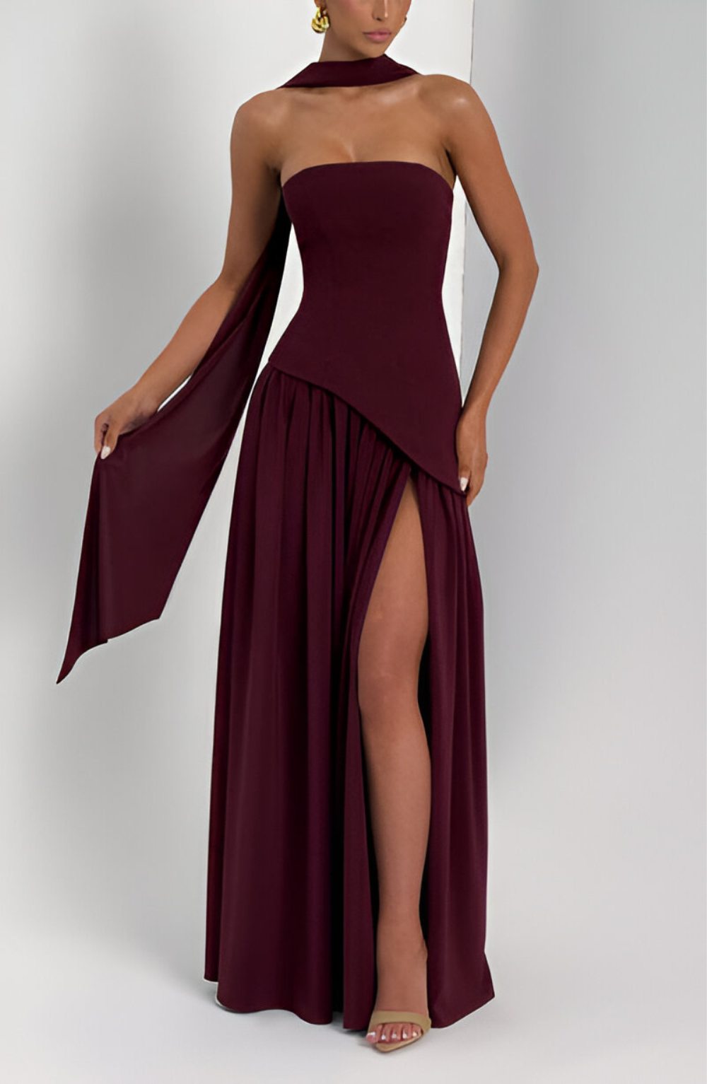 Isaline – Robe longue bustier en mousseline contrastée
