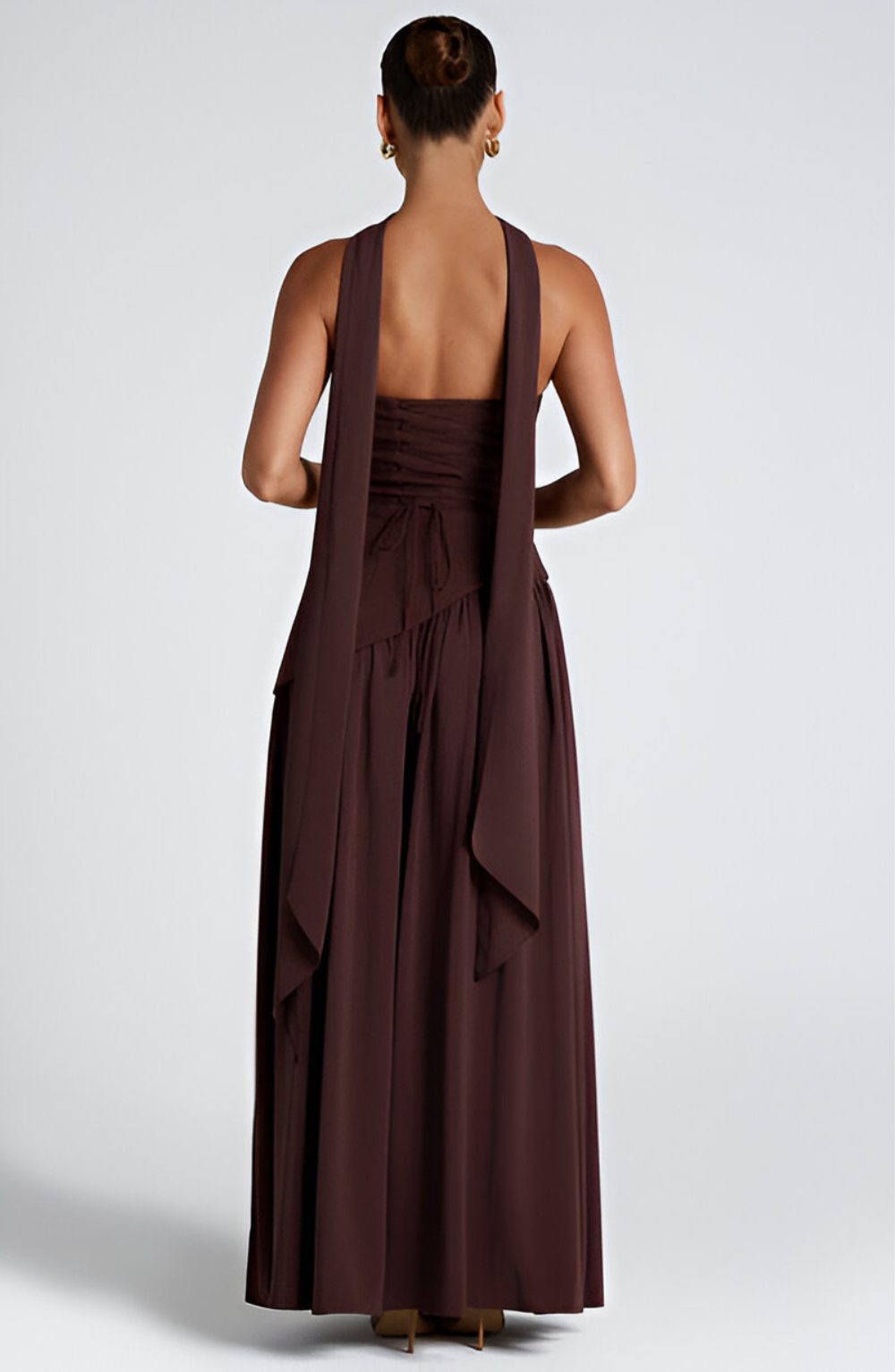 Isaline – Robe longue bustier en mousseline contrastée