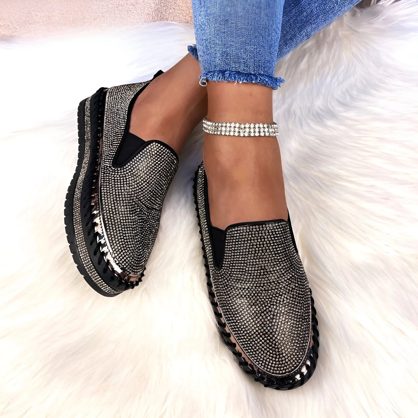 Marcelline – Baskets à plateforme et strass