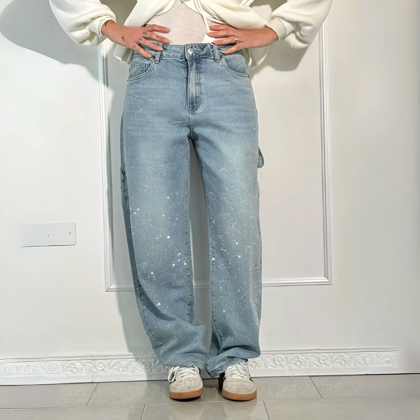 Stella – Jean large délavé pailleté