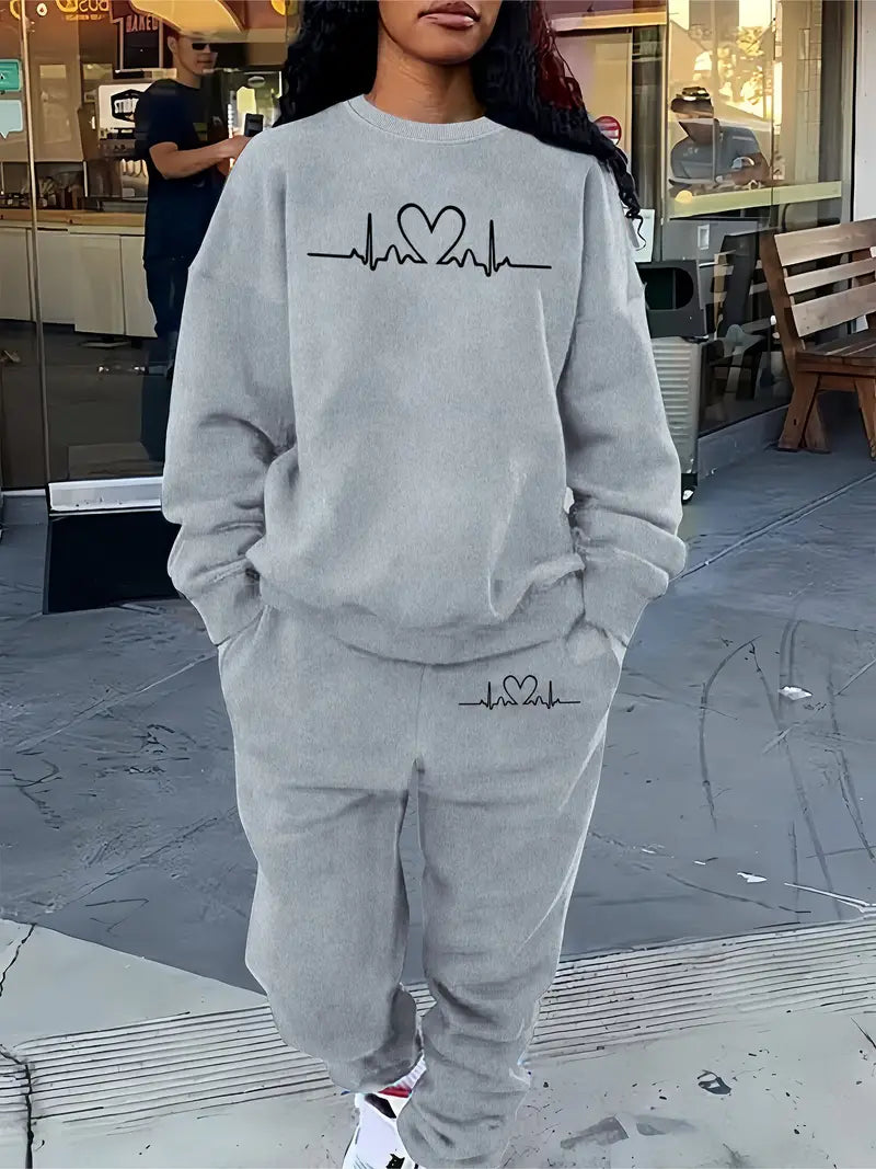 Bratomira - Ensemble pull et jogging à imprimé battement de cœur