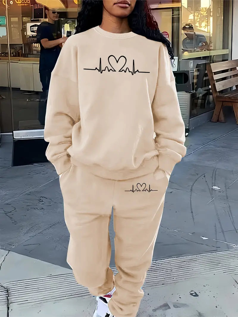 Bratomira - Ensemble pull et jogging à imprimé battement de cœur