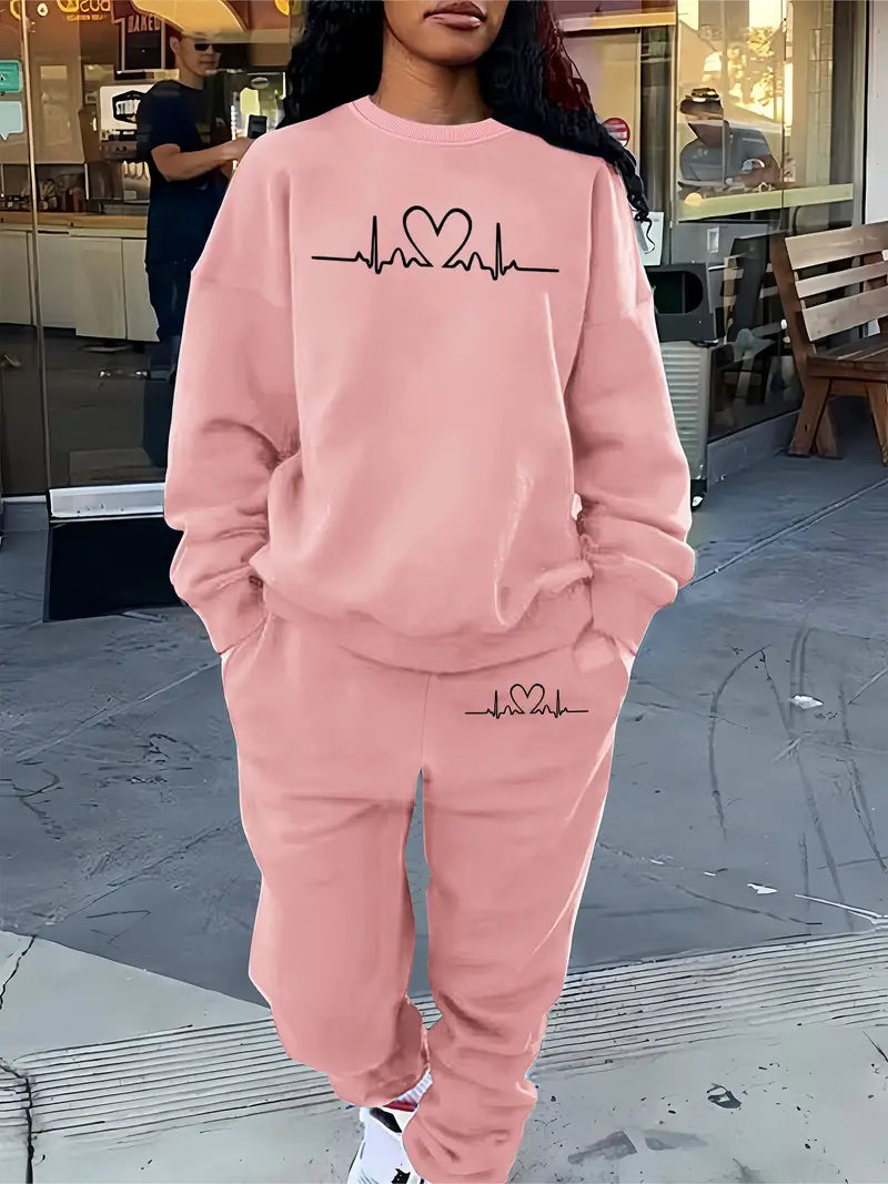 Bratomira - Ensemble pull et jogging à imprimé battement de cœur