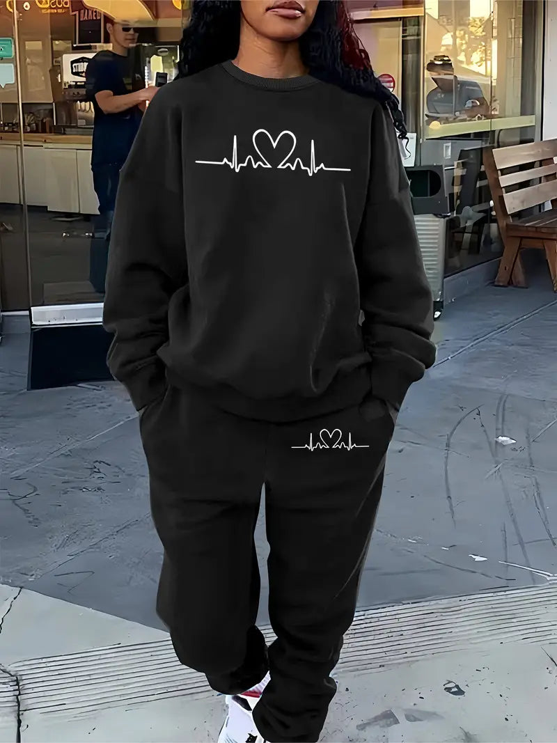 Bratomira - Ensemble pull et jogging à imprimé battement de cœur