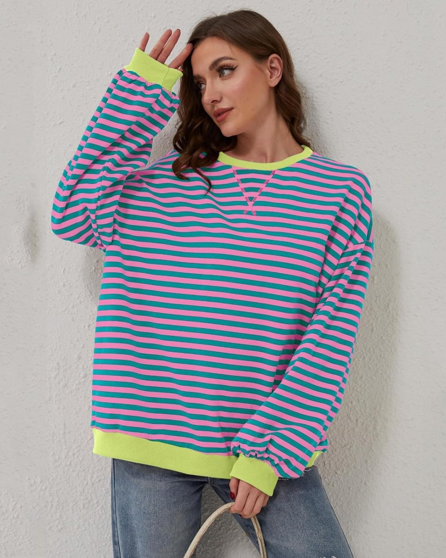 DUA | SWEAT-SHIRT RAYÉ OVERSIZE À MANCHES LONGUES
