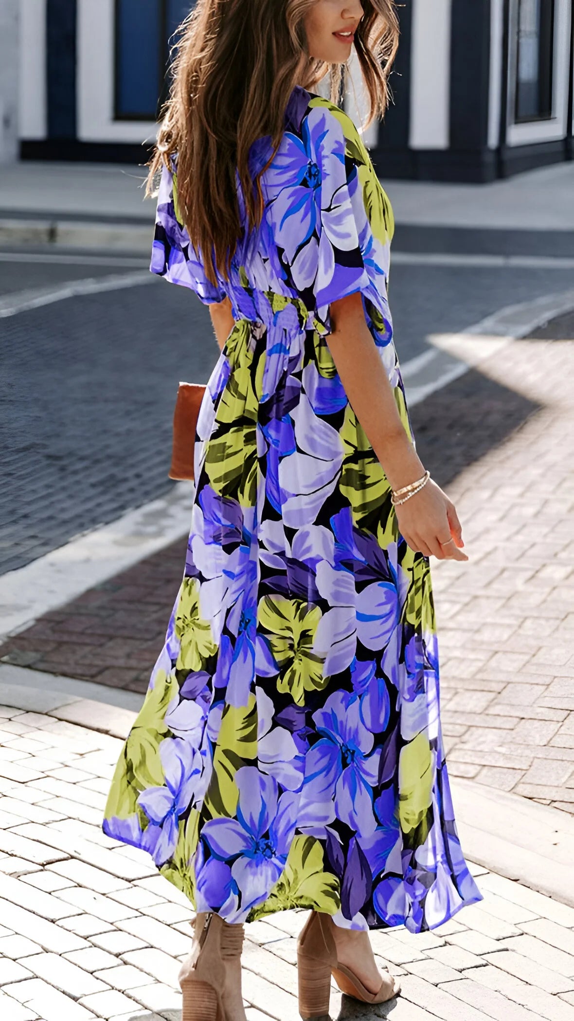 Alizée - Robe longue florale bohème à col en V profond