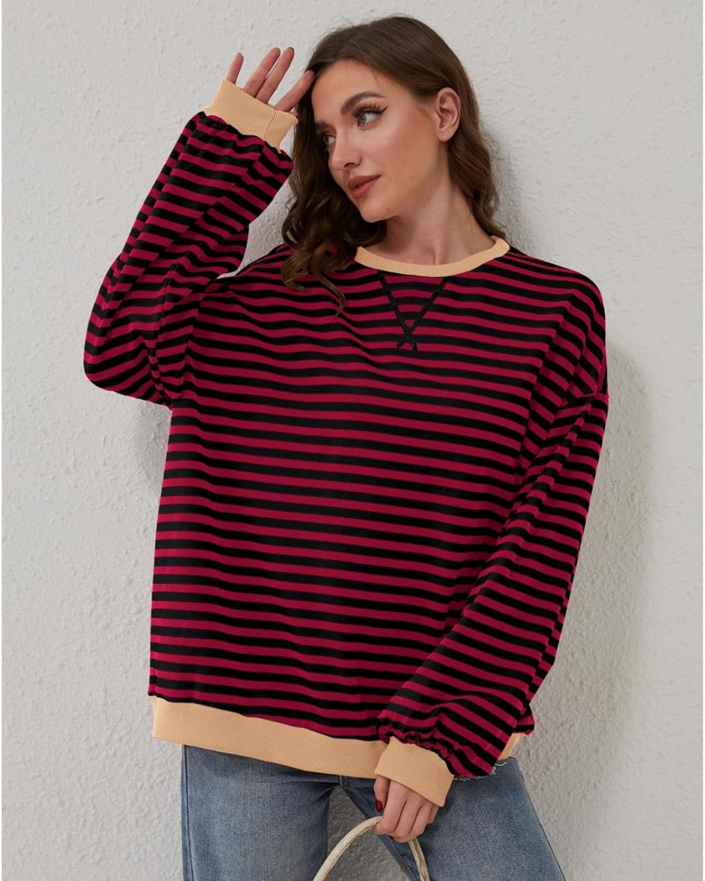 DUA | SWEAT-SHIRT RAYÉ OVERSIZE À MANCHES LONGUES