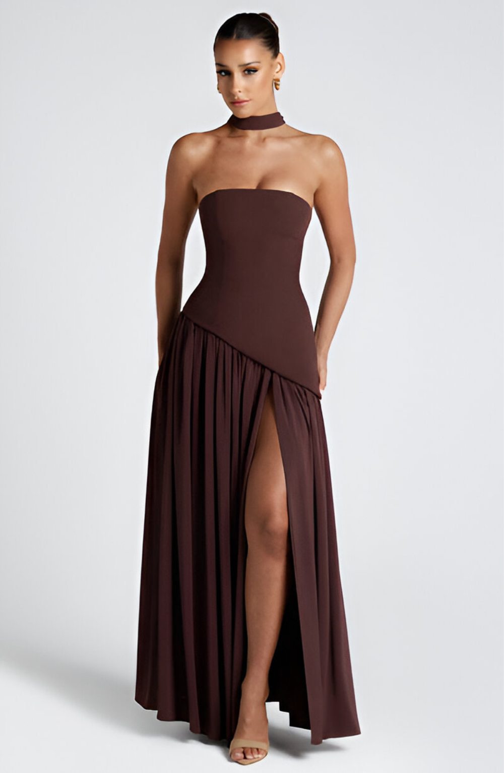 Isaline – Robe longue bustier en mousseline contrastée