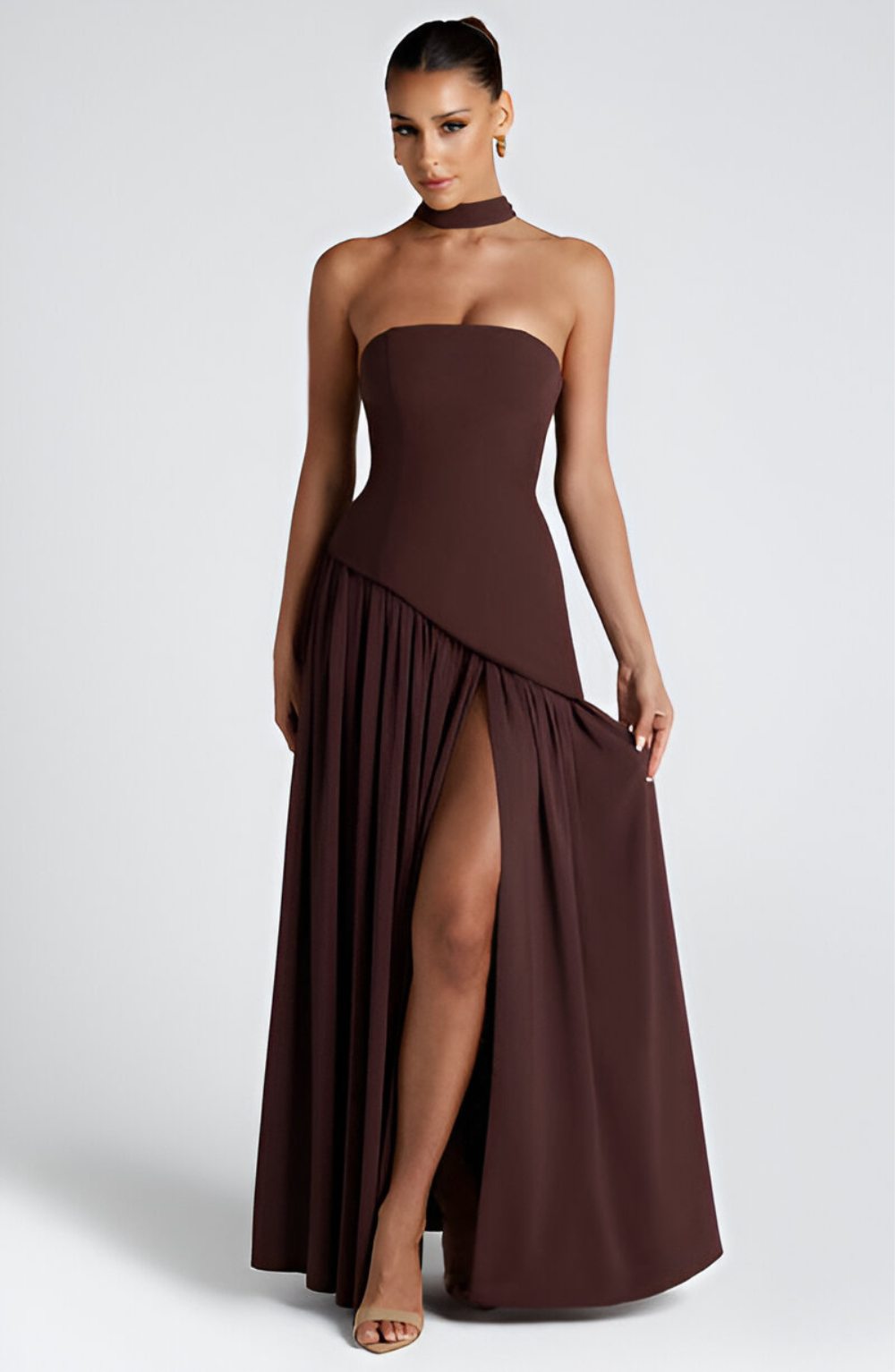 Isaline – Robe longue bustier en mousseline contrastée