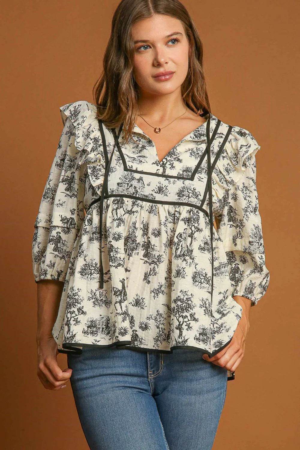 Alma - Chemisier Babydoll à manches bouffantes en toile