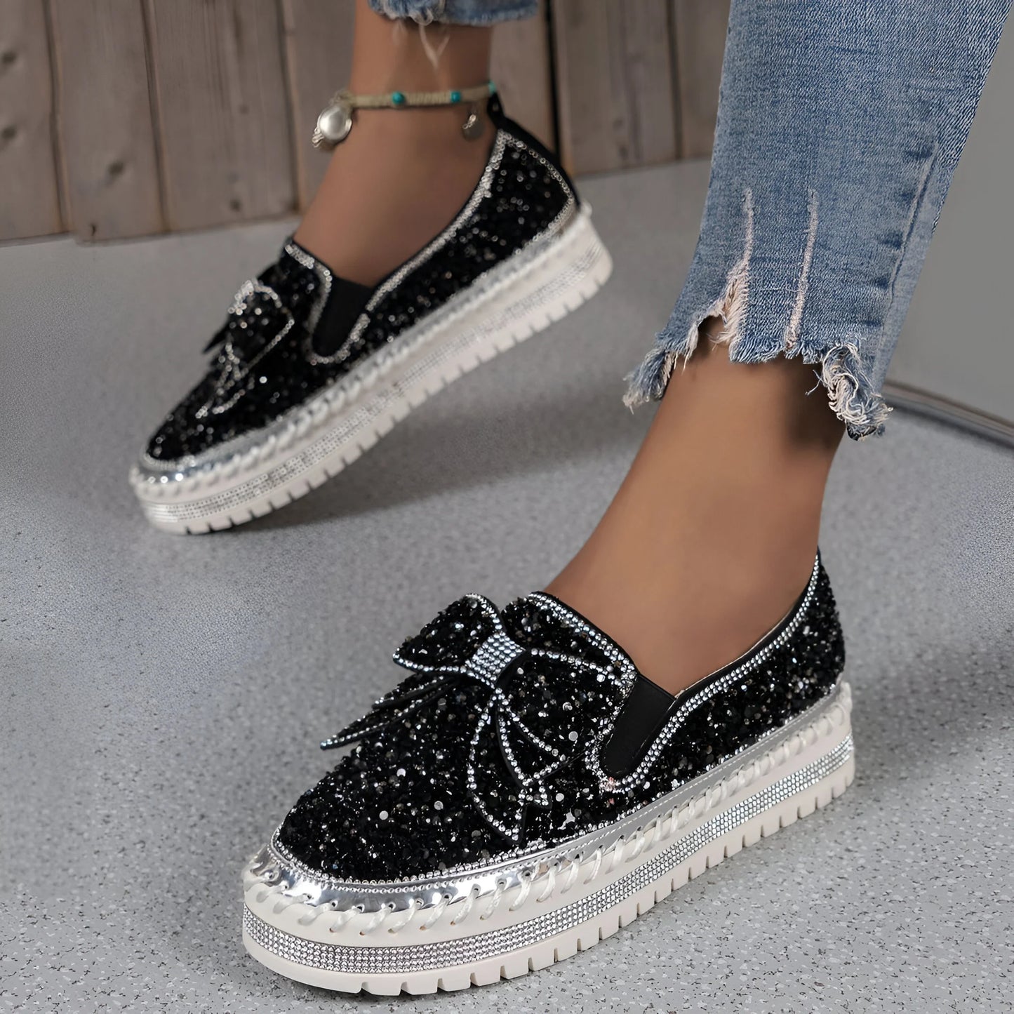 Isabeau – Mocassins décontractés ornés d'un nœud en strass