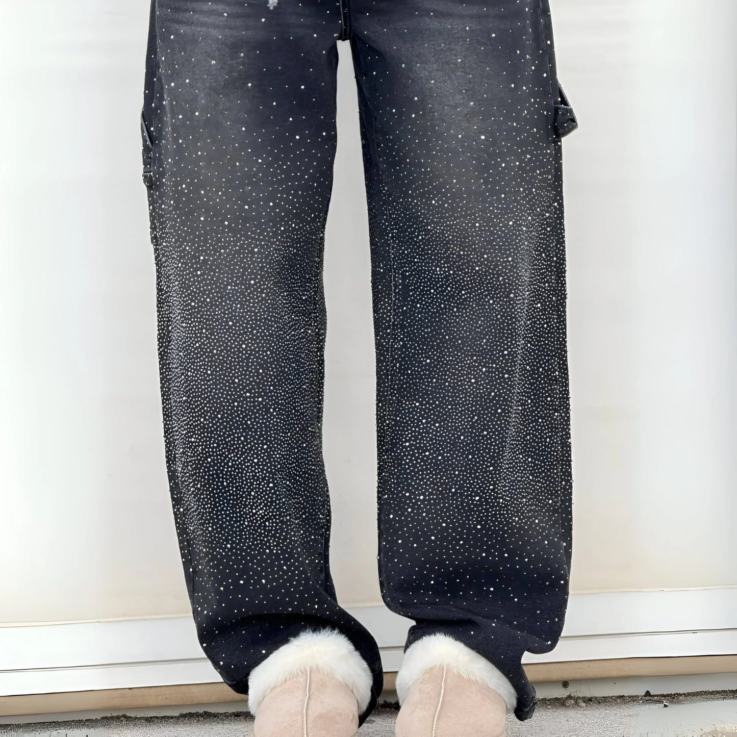Stella – Jean large délavé pailleté