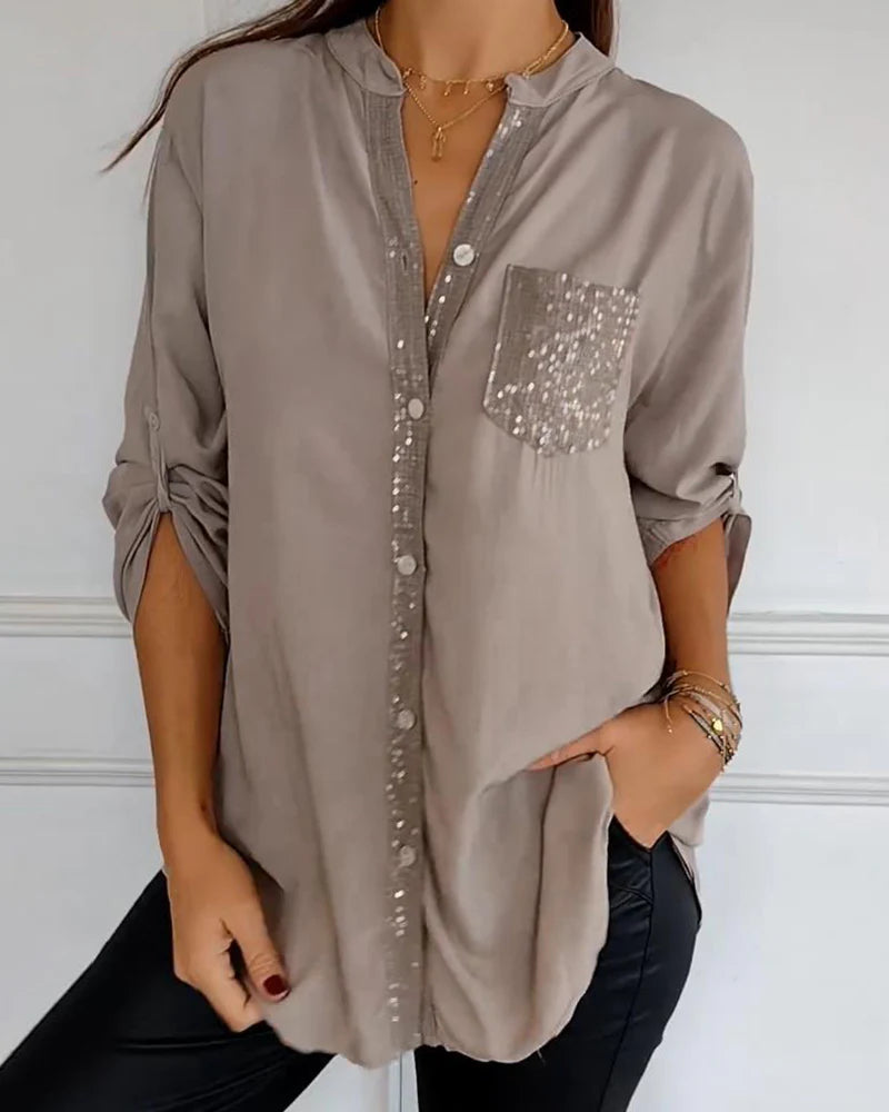 Isabelle – Chemise décontractée à imprimé brique et paillettes