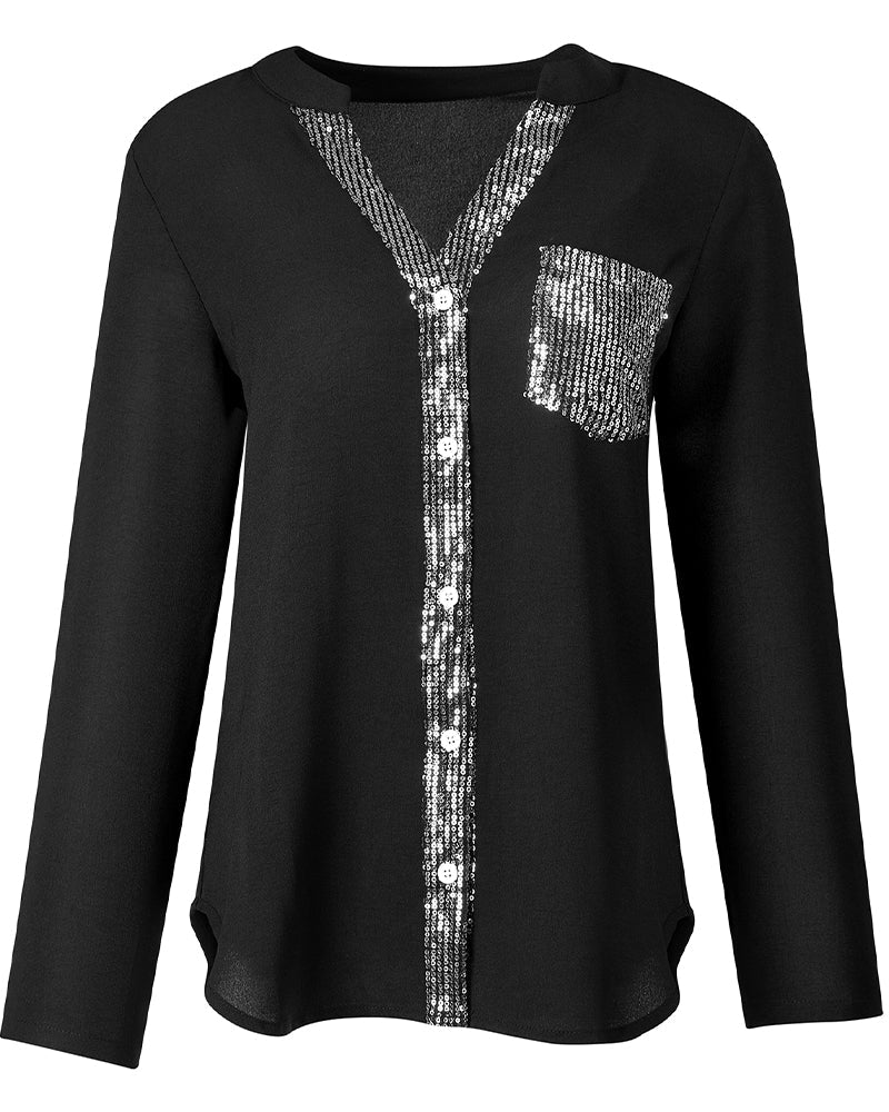 Isabelle – Chemise décontractée à imprimé brique et paillettes