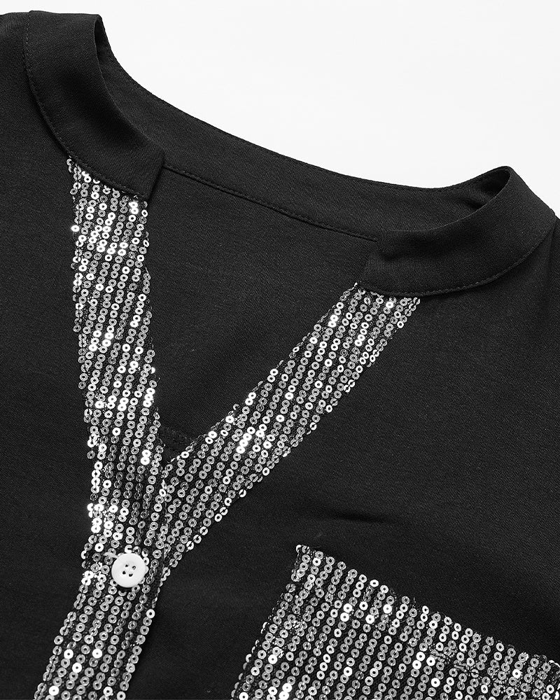 Isabelle – Chemise décontractée à imprimé brique et paillettes