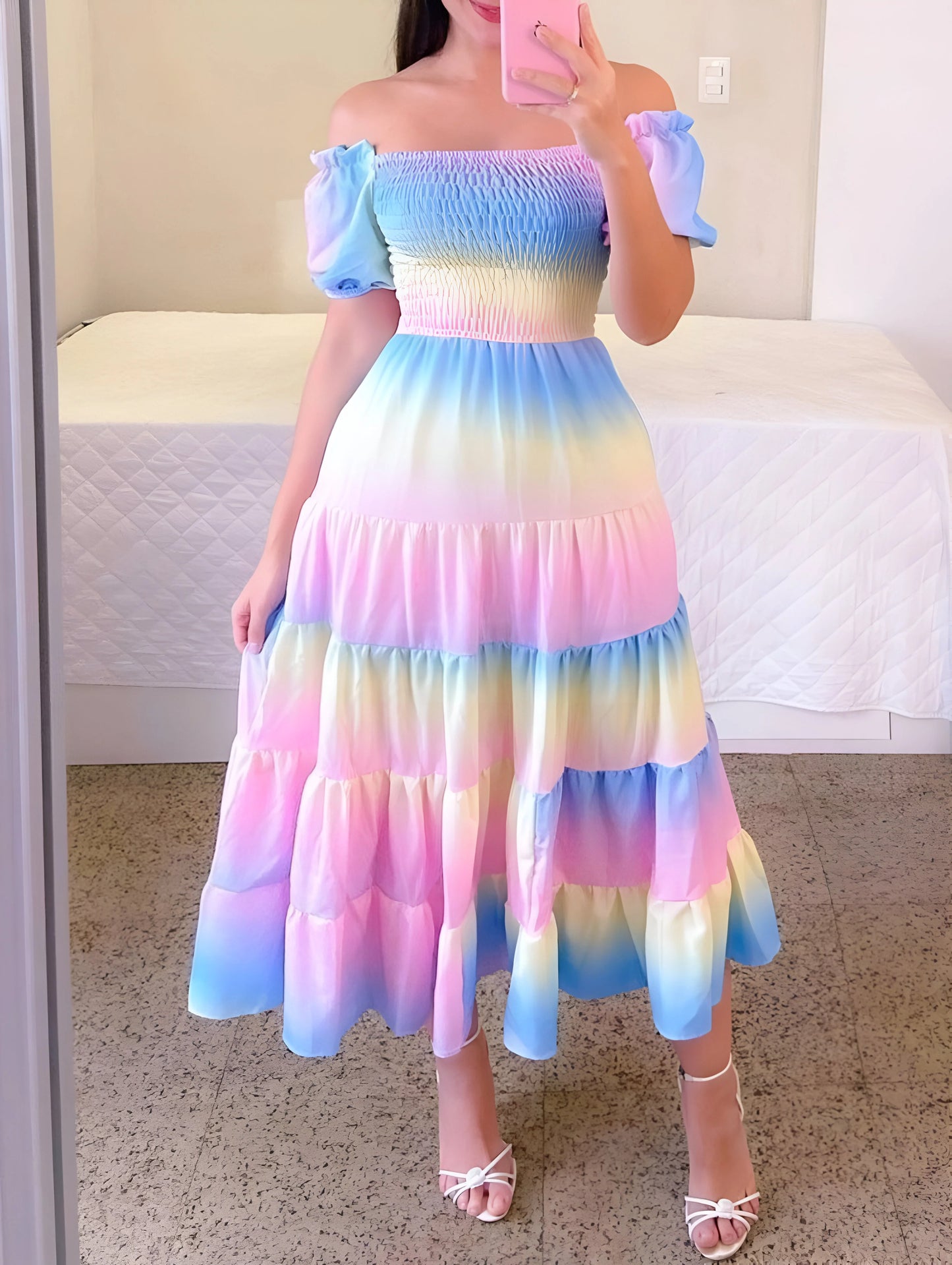Liora - Robe midi imprimée à volants