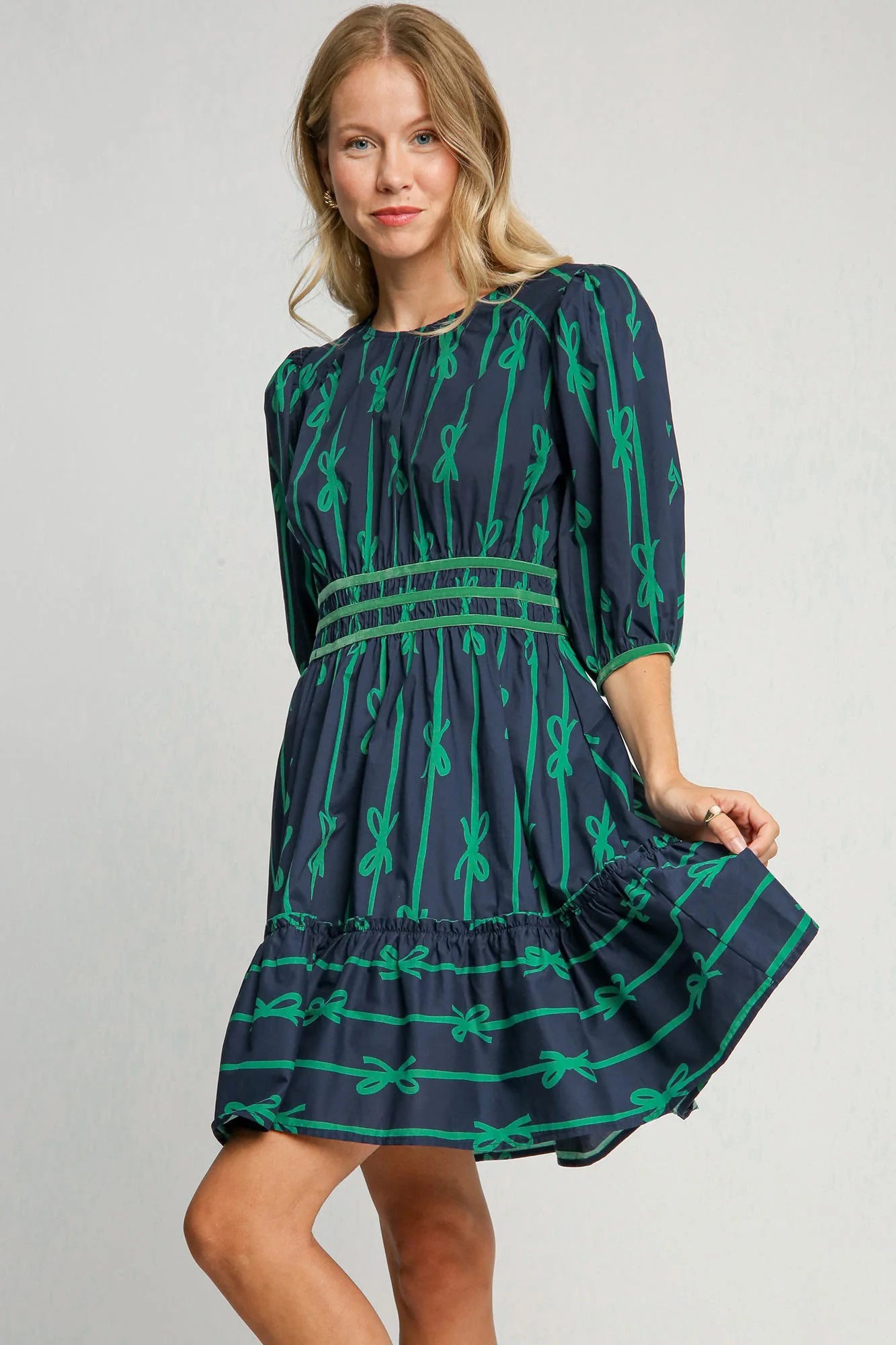 Roselle - Robe élégante à imprimé ruban vert