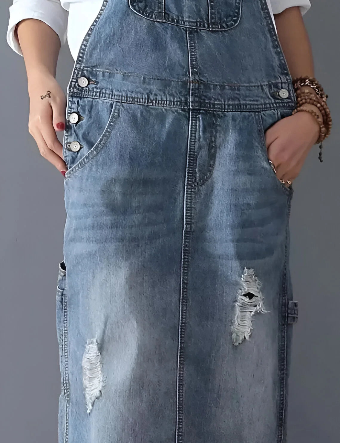 Aurélie - Robe salopette en jean effet vieilli pour femme
