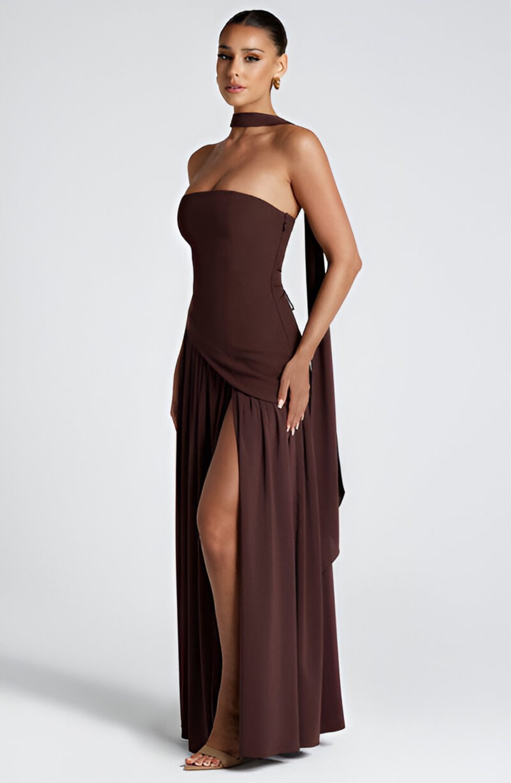 Isaline – Robe longue bustier en mousseline contrastée
