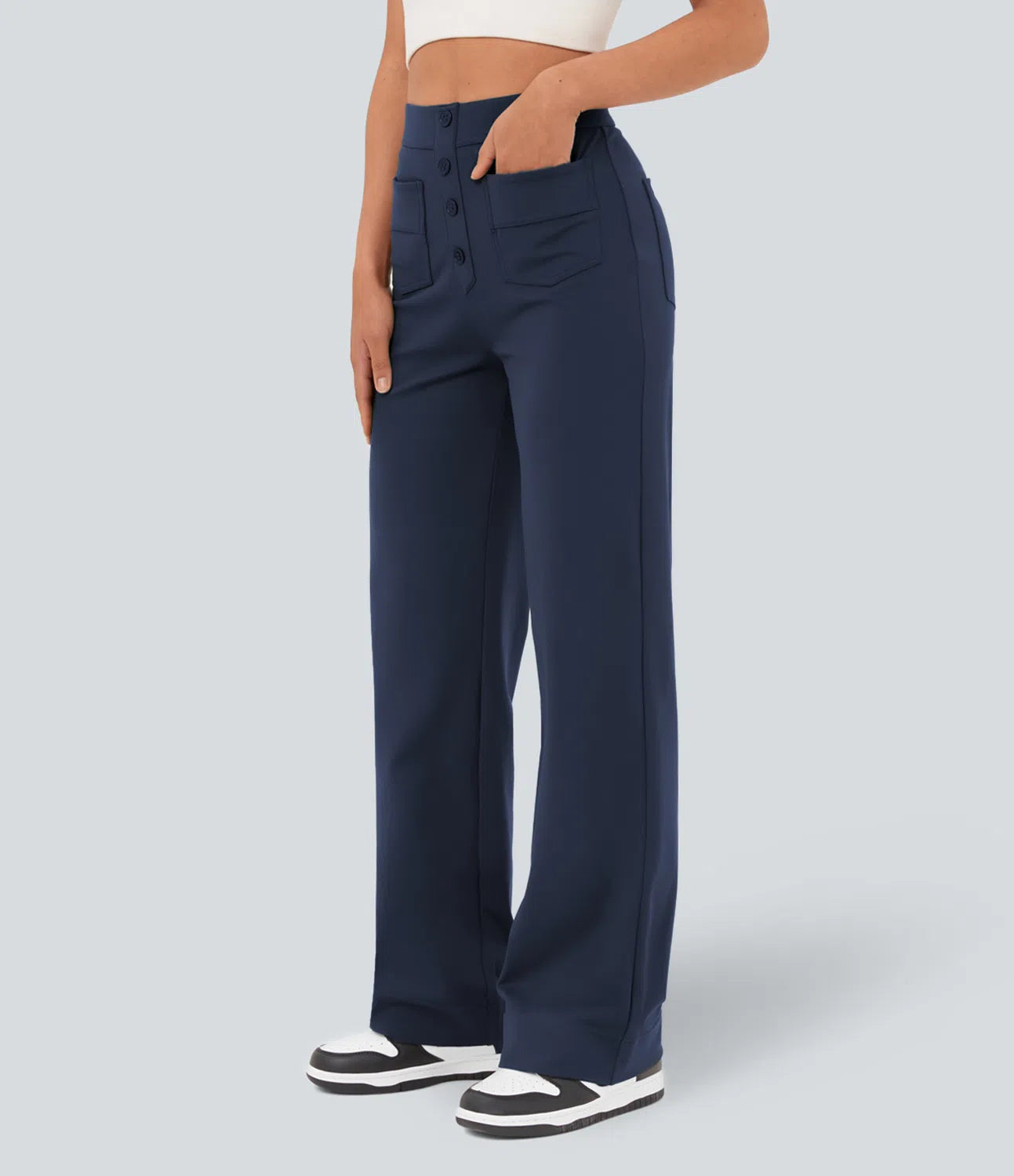 Noé – Pantalon large taille haute à boutons