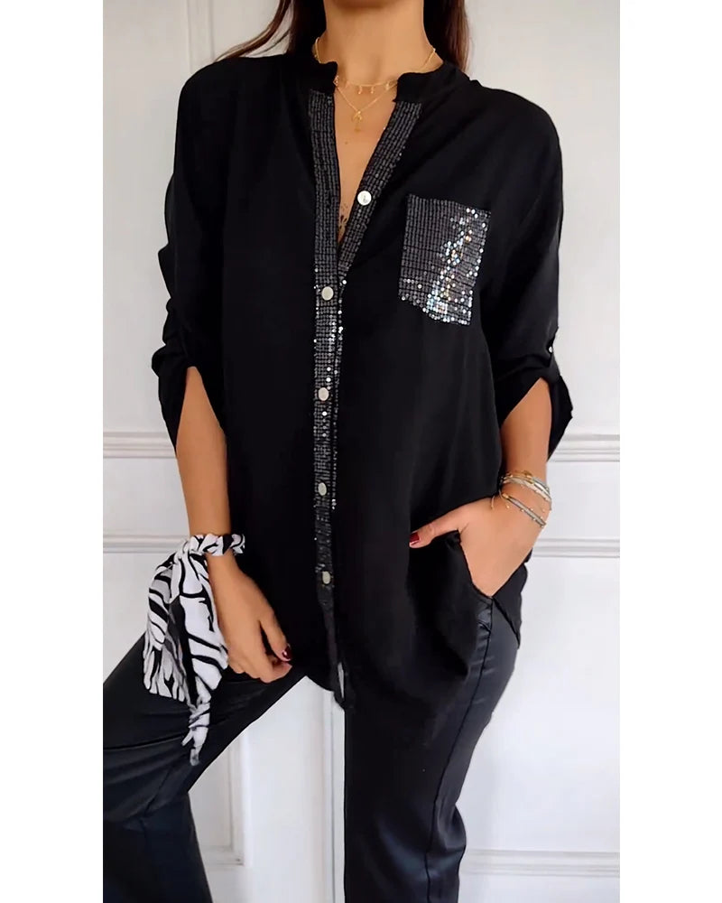 Isabelle – Chemise décontractée à imprimé brique et paillettes