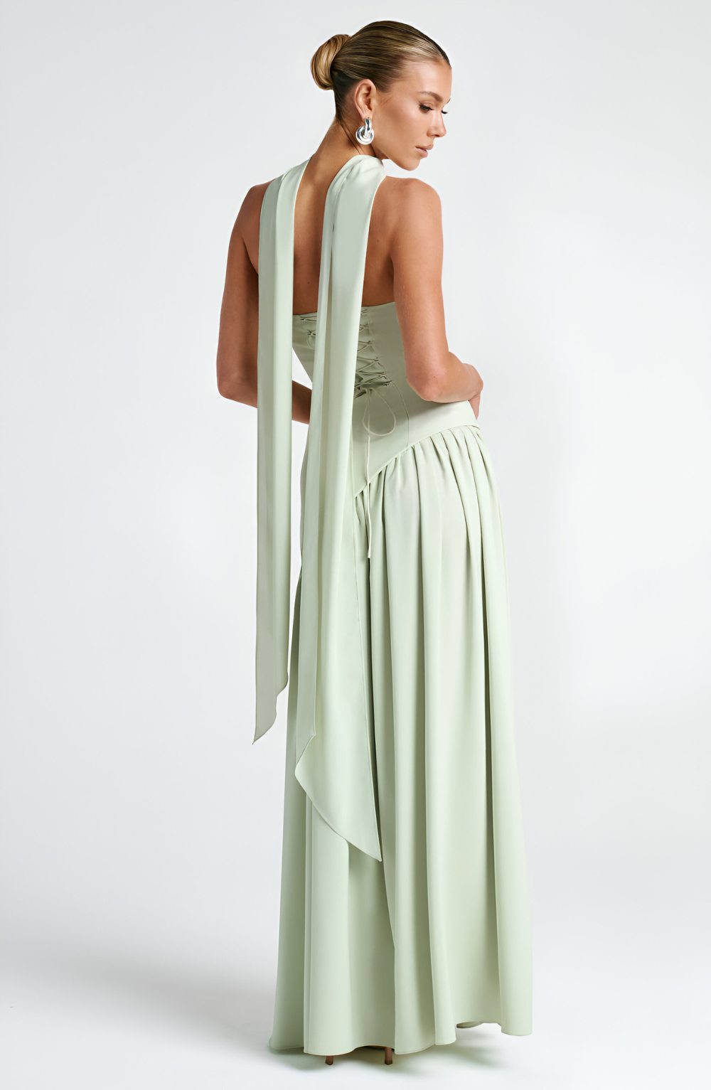 Isaline – Robe longue bustier en mousseline contrastée