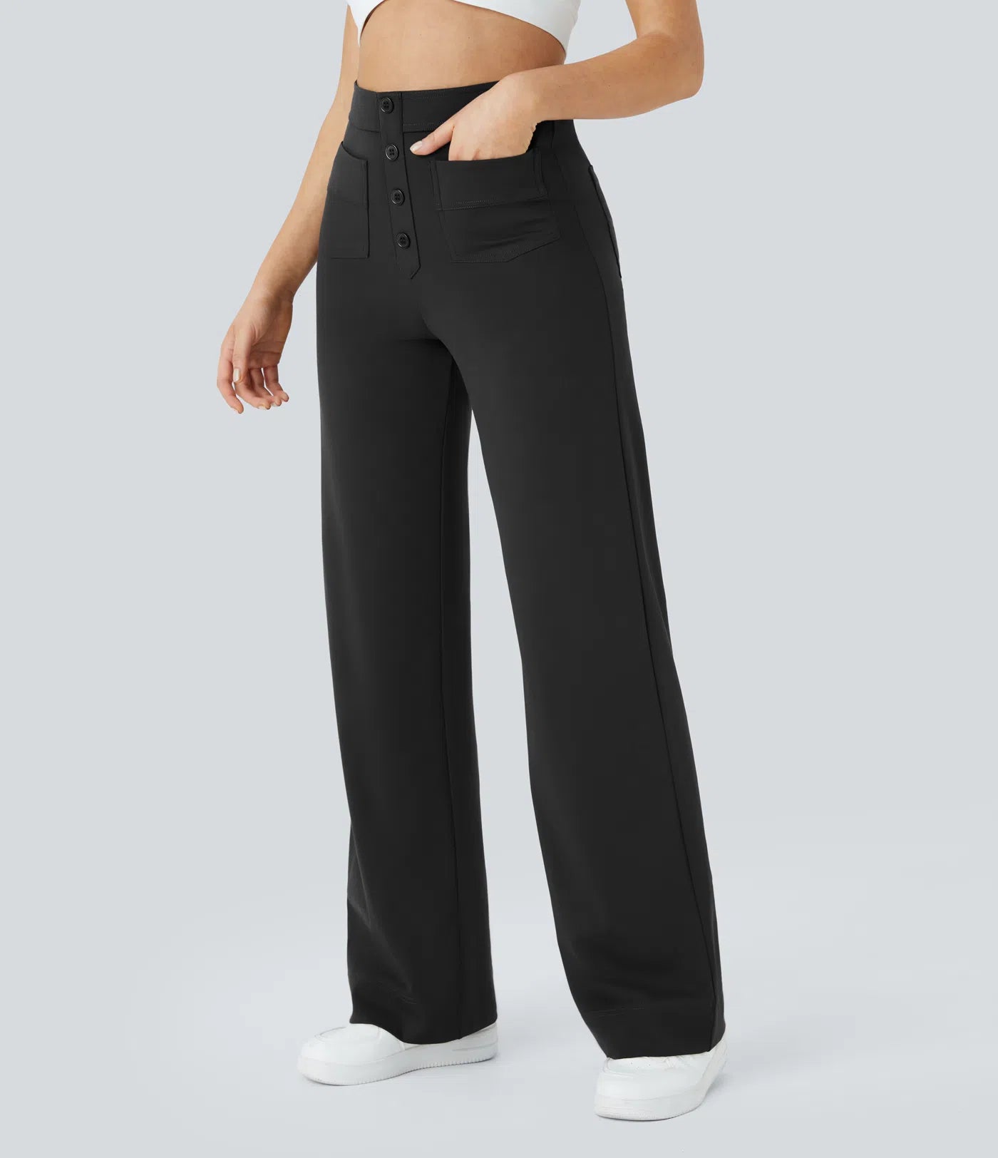 Noé – Pantalon large taille haute à boutons