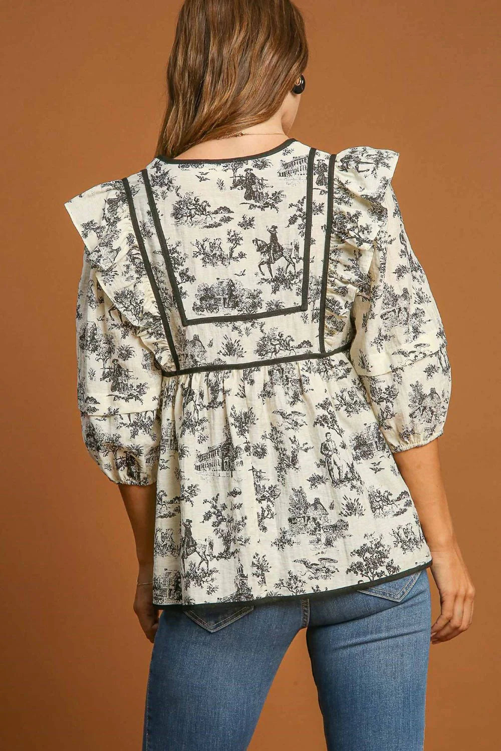 Alma - Chemisier Babydoll à manches bouffantes en toile