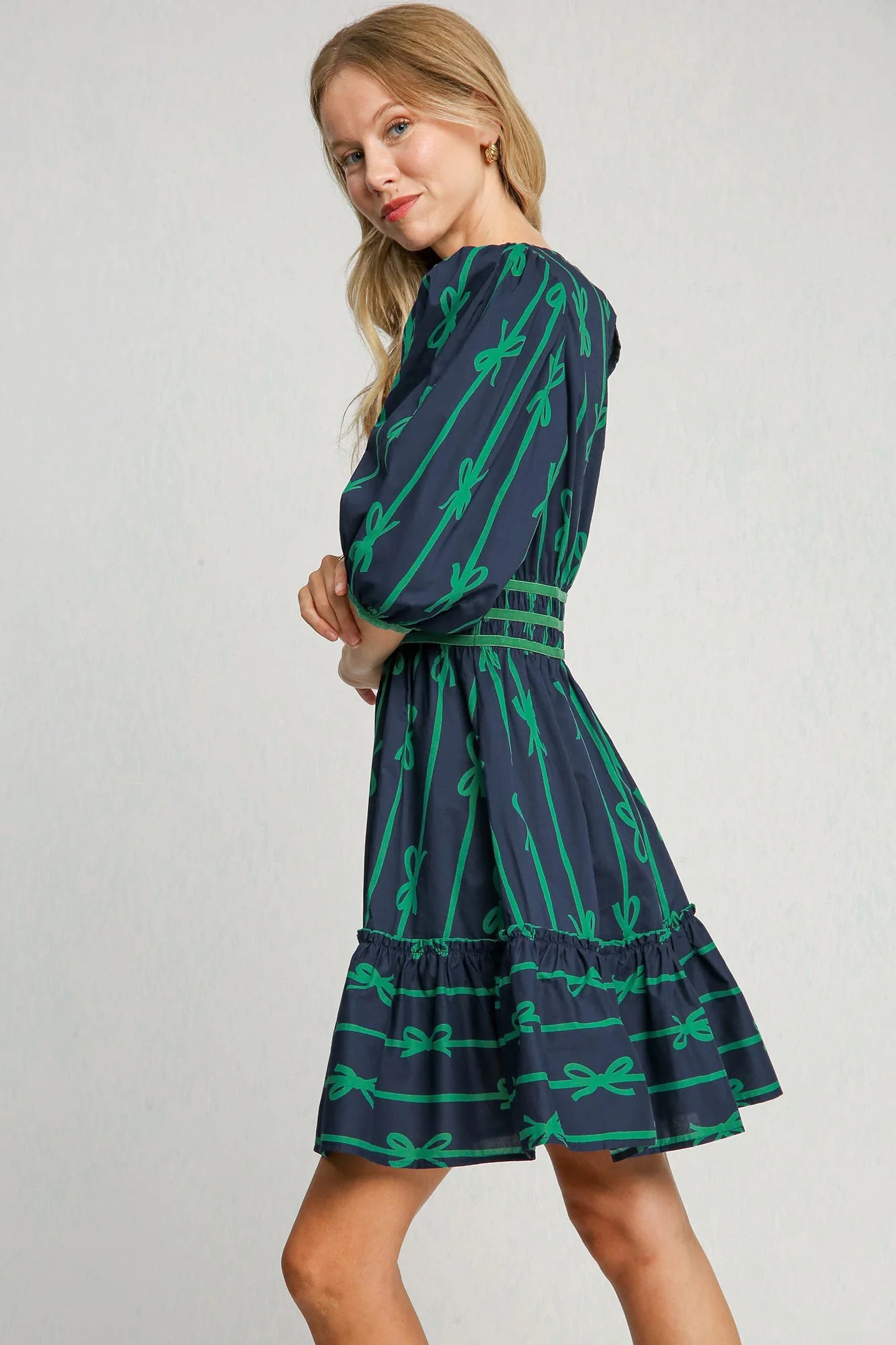 Roselle - Robe élégante à imprimé ruban vert
