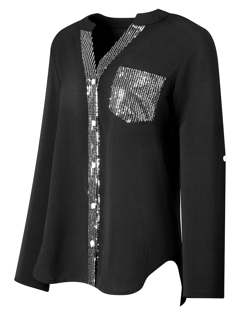 Isabelle – Chemise décontractée à imprimé brique et paillettes