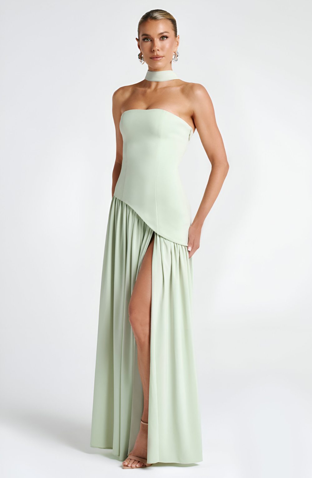 Isaline – Robe longue bustier en mousseline contrastée