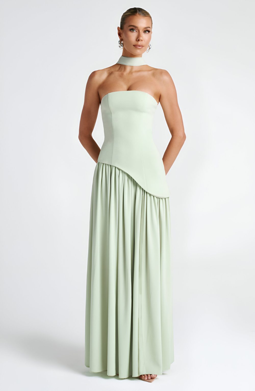 Isaline – Robe longue bustier en mousseline contrastée