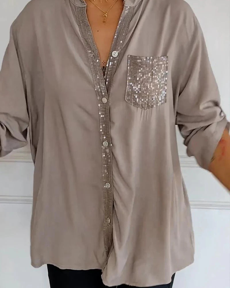 Isabelle – Chemise décontractée à imprimé brique et paillettes
