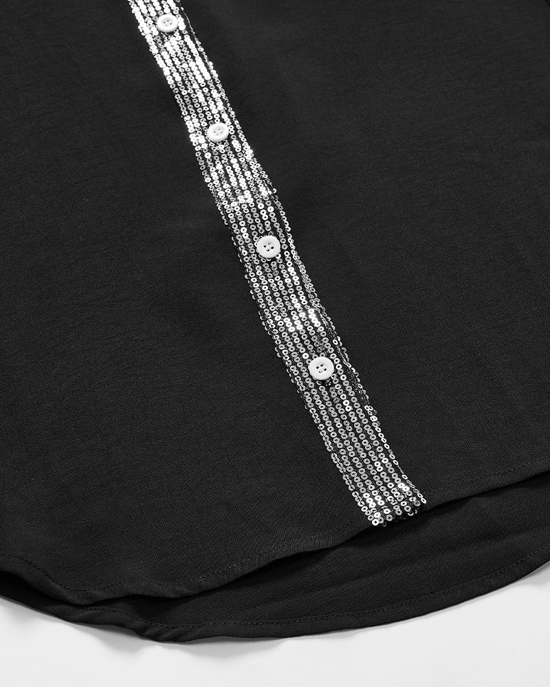 Isabelle – Chemise décontractée à imprimé brique et paillettes