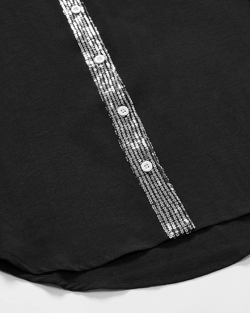 Isabelle – Chemise décontractée à imprimé brique et paillettes