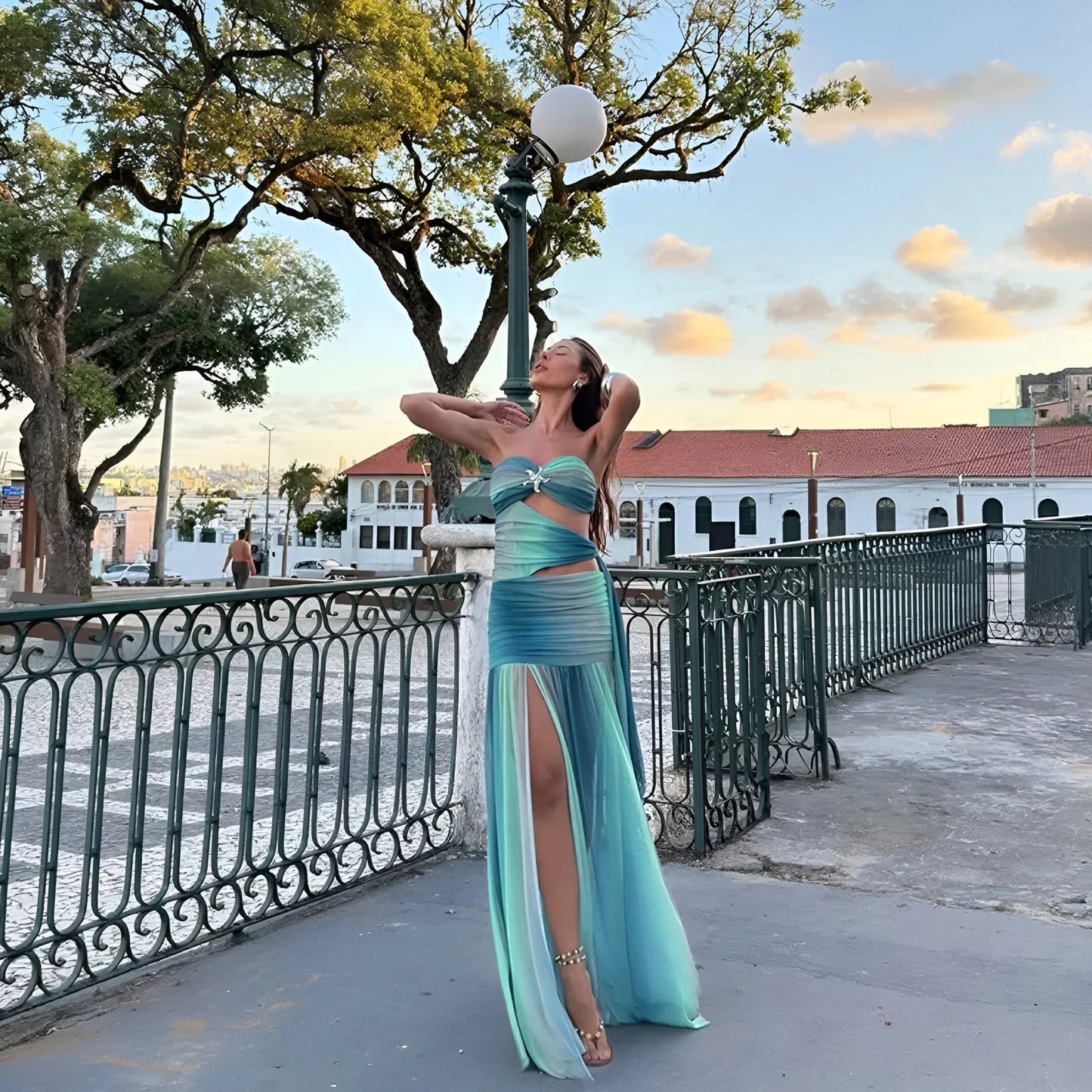 Aurélie – Robe drapée illusion bicolore