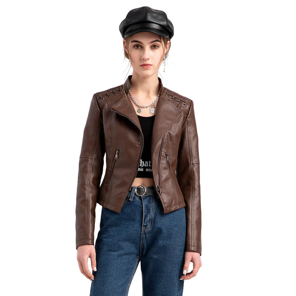 Camille – Veste classique en cuir d'agneau